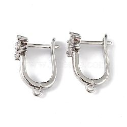 Brass Flower Hoop Earring Findings, Latch Back with Clear Cubic Zirconia, Lead Free & Cadmium Free, Platinum, 18x13x7mm, Hole: 1.2mm, Pin: 1mm(ZIRC-L097-054P)