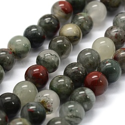 Natural African Bloodstone Beads Strands, Heliotrope Stone Beads, Round, 8~9mm, Hole: 0.8mm, about 43pcs/strand, 14.9 inch(38cm)(X-G-G763-08-8mm)