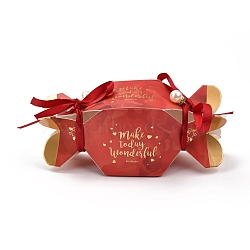 Candy Shaped with Word Candy Packaging Box, Wedding Party Gift Box, with Polyester Ribbon & Plastic Pearl Charms, Red, Finished Product: 14x5.8x5.9cm, Unfold: 14.5x11.2x0.2cm(CON-F014-01A)