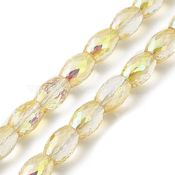 Transparent Electroplate Glass Beads Strands, Rainbow Plated, Faceted, Oval, Moccasin, 11x8mm, Hole: 1.4mm, about 60pcs/strand, 27.17''(69cm)(EGLA-I017-01-FR02)