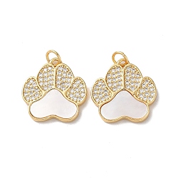 Brass Micro Pave Cubic Zirconia Pendants, with Shell, Real 18K Gold Plated, Cat-pad, Clear, 18.5x18x2.5mm, Hole: 2.5mm(KK-B083-02G)