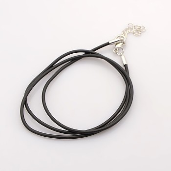Rubber Necklace Cord, with Alloy Clasp, Black, 1.5mm