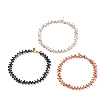 3Pcs 3 Color Japanese Rocailles Seed Beaded Anklets Set for Women, Mixed Color, 9-1/2 inch(24cm), 1Pc/color