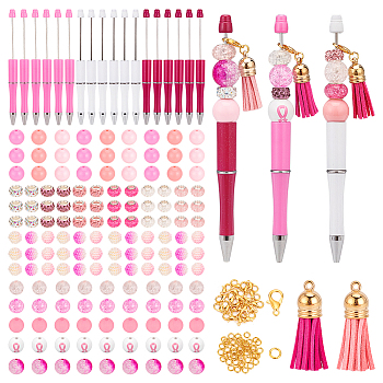 Breast Cancer Theme DIY Personalized Beadable Pen Sets, Including ABS Plastic Ball-Point Pen, Polymer Clay Rhinestone Beads, Wood European Beads, Acrylic Beads, Faux Suede Tassel, Mixed Color, Pen: 148x12mm, 6 colors, 3pcs/color, 18pcs