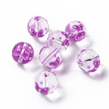 Transparent Glass Beads, with Enamel, Round, Orchid, Bowknot Pattern, 11.5~12x11mm, Hole: 1.5~1.6mm