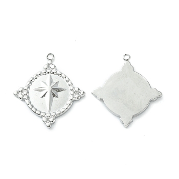 304 Stainless Steel Cabochon Settings for Enamel, Rhombus with Star, Stainless Steel Color, 23.5x21.5x2.3mm, Hole: 1.5mm