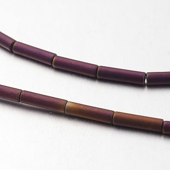 Electroplate Non-magnetic Synthetic Hematite Bead Strands, Frosted, Tube, Purple Plated, 8x2mm, Hole: 1mm, about 50pcs/strand, 15.7 inch