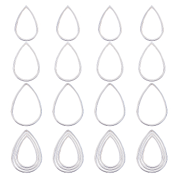 60Pcs 3 Sizes 304 Stainless Steel Linking Ring, Teardrop, Stainless Steel Color, 25.5~32x17~22x1mm, Inner Diameter: 23~29.5x15~20mm, 20pcs/size
