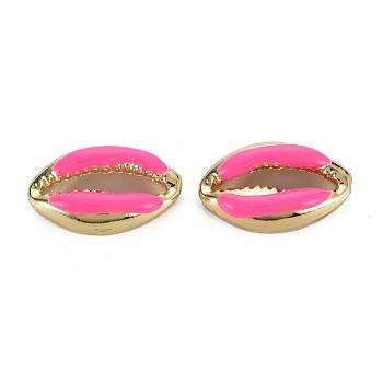Alloy Enamel Beads, Cowrie Shell Shape, Light Gold, Deep Pink, 16.5x10x4.5mm, Hole: 1.2mm