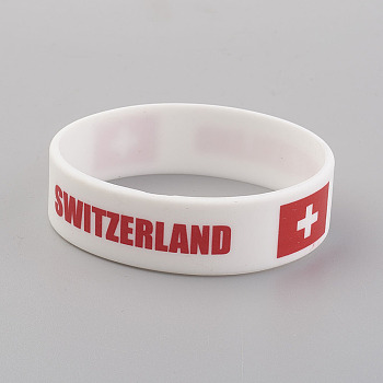 Silicone Wristbands Bracelets, Cord Bracelets, Switzerland, White, 8 inch(20.2cm), 19x2mm