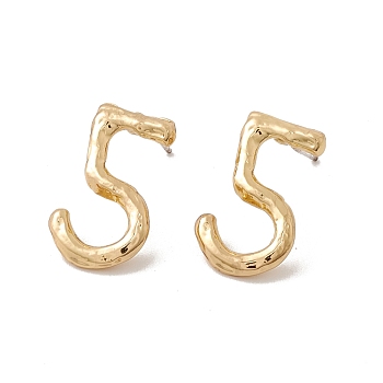 Brass Number Stud Earrings with 925 Sterling Silver Pins for Women, Num.5, 19x11.5mm, Pin: 0.7mm