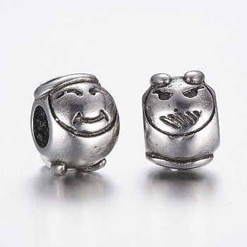 304 Stainless Steel European Beads, Large Hole Beads, Antique Silver, 11.8x9x11mm, Hole: 5mm