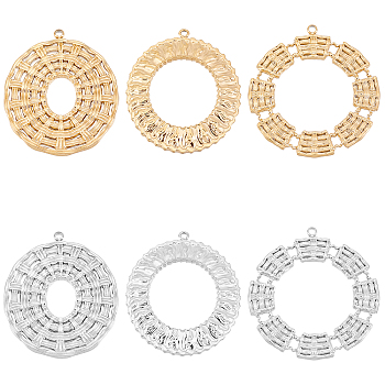 Unicraftale 6Pcs 6 Styles 304 Stainless Steel Pendants, Imitation Weaving Craft, Oval & Ring, Golden & Stainless Steel Color, 31~33x25~30.5x1~2.5mm, Hole: 1.2~1.6mm, 1pc/style