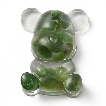 Resin Display Decorations, with Natural Green Jade Chips Inside, Bear, 53.5~53.8x41~41.5x17.5~21mm