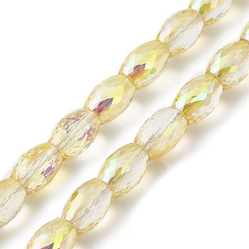 Transparent Electroplate Glass Beads Strands, Rainbow Plated, Faceted, Oval, Moccasin, 11x8mm, Hole: 1.4mm, about 60pcs/strand, 27.17''(69cm)