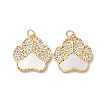 Brass Micro Pave Cubic Zirconia Pendants, with Shell, Real 18K Gold Plated, Cat-pad, Clear, 18.5x18x2.5mm, Hole: 2.5mm