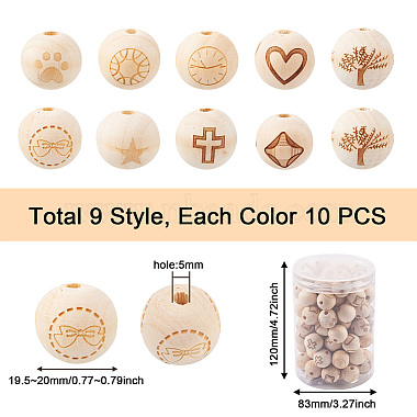 Fashewelry 90pcs 9 motifs perles de bois de théacées naturelles(WOOD-FW0001-05)-3