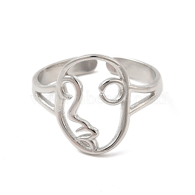 Anillo abierto de acero inoxidable con cara abstracta que no se deslustra 304 para mujer(RJEW-E066-06P)-2