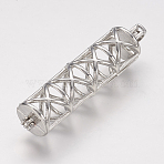 Brass Locket Pendants, Cage Pendants, Rack Plating, Column, Cadmium Free & Nickel Free & Lead Free, Platinum, 44x10x10mm, Hole: 3x4mm, Inner: 7.5x33mm(KK-F709-02P-NR)