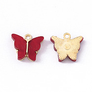 Alloy Enamel Pendants, Butterfly, Light Gold, FireBrick, 14x16.5x3mm, Hole: 1.6mm(X-ENAM-R136-01H)