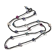 Natural Fluorite Braided Bead Necklacess, Nylon Cord Adjustable Necklaces, 21.65~22.24 inch(55~56.5cm)(NJEW-K258-06D)