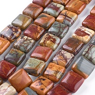 Natural Picasso Stone/Picasso Jasper Graduated Bead Strands, Square, 12x12x3~4mm, Hole: 1mm, about 33pcs/strand, 15.7 inch(40cm)(G-P358-05-12mm)
