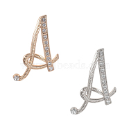 Alloy Brooches, with Rhinestone, Alphabet A, Mixed Color, 45x36mm, Pin: 1mm, 2pcs/box(JEWB-NB0002-06)