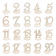 Wood Table Numbers Cards, with Round Base, for Wedding, Restaurant, Birthday Party Decorations, Number 1 to 20, BurlyWood, Number: 95~115x30~98x2mm, Round Base: 78x78x2mm(DJEW-WH0034-53)