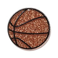 Transparent Resin Pendants, Sport Ball Charms with Glitter Powder, Basketball, 35x2mm, Hole: 1.6mm(RESI-M037-02A)