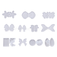 Boutigem Pendant Silicone Molds, Resin Casting Molds, For UV Resin, Epoxy Resin Jewelry Making, Marine Theme & Teardrop & Inland, White, 11pcs/bag(DIY-BG0001-47)