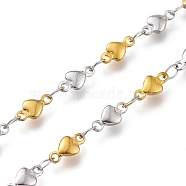 304 Stainless Steel Heart Link Chains, with Spool, Soldered, Golden & Stainless Steel Color, Heart: 8x4x1.5mm, Link: 3.5x2x0.2mm, about 16.4 Feet(5m)/roll(CHS-M003-11)