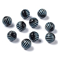 Opaque Acrylic Beads, Metal Enlaced, Round with Stripe, Black, 12mm, Hole: 1.6mm, about 490pcs/500g(OACR-G016-04)