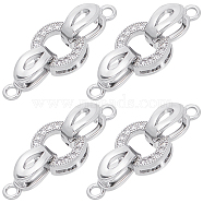 6Pcs Brass Micro Pave Clear Cubic Zirconia Fold Over Clasps, Oval, Real Platinum Plated, Oval: 9.5x8.5x3mm, Clasp: 11x4x5mm, Hole: 1.2mm(KK-BBC0011-60)