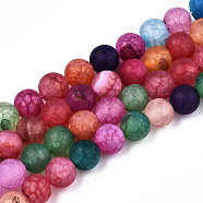 Natural Crackle Agate Beads Strands, Frosted, Dyed & Heated, Round, Colorful, 6mm, Hole: 0.8mm, about 63pcs/strand, 14.96 inch(38cm)(G-S373-002F-6mm)