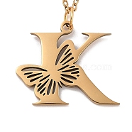Vacuum Plating 201 Stainless Steel Necklaces, Letter K, 12.09 inch(30.7cm) pendant: about 19x23.5mm.(NJEW-R267-01K-G)
