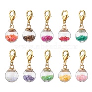 Glass Ball Pendant Decorations, with Zinc Alloy Lobster Claw Clasps, Round, Mixed Color, 38mm(HJEW-JM01711)
