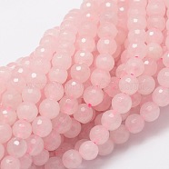 Faceted Round Natural Rose Quartz Bead Strands, 8mm, Hole: 1mm, about 50pcs/strand, 15.3 inch(G-L437-12-8mm)