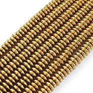 Electroplate Non-magnetic Synthetic Hematite Heishi Beads Strands, Flat Round/Disc, Golden Plated, 8x3mm, Hole: 1mm, about 76pcs/strand, 10 inch(G-M007-20A)