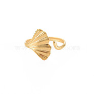 Ion Plating(IP) 304 Stainless Steel Ginkgo Leaf Wrap Open Cuff Ring for Women, Nickel Free, Real 18K Gold Plated, US Size 9 1/2(19.3mm)(RJEW-S405-157G)