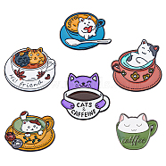 6Pcs 6 Style Cat with Cup Enamel Pin, Alloy Badge for Backpack Clothes, Mixed Color, 23~34x26~33x1.4~1.7mm, Pin: 1.2mm, 1Pc/style(JEWB-HY0001-25)