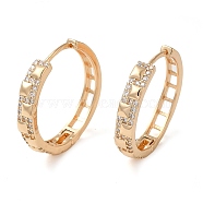 Brass Micro Pave Cubic Zirconia Hoop Earrings, Hollow Rectangle, Light Gold, 25x25.5x4.5mm(EJEW-M238-83KCG)