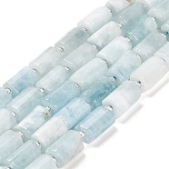Natural Aquamarine Beads Strands, with Seed Beads, Faceted Column, 9~11x6~7.5x6~7.5mm, Hole: 1.2mm, about 30pcs/strand, 15.16~15.55 inch(38.5~39.5cm)(G-G068-A30-01)