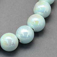 Handmade Porcelain Round Beads, AB Color Plated, Light Cyan, 11mm, Hole: 2mm(X-PORC-S490-10mm-14)