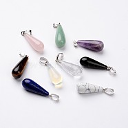 Teardrop Platinum Tone Brass Natural & Synthetic Mixed Stone Pendants, 30x10mm, Hole: 5x8mm(G-F267-03)