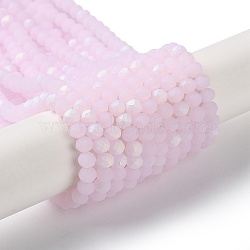 Imitation Jade Glass Beads Strands, Faceted, Frosted, Half AB Color Plated, Rondelle, Pearl Pink, 4~4.5x3.5~4mm, Hole: 1mm, about 117~121pcs/strand, 16.61~16.73 inch(42.2~42.5cm)(EGLA-A034-J4mm-MB02)