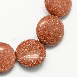 Synthetic Goldstone Beads Strands, Flat Round, Sienna, 12x5mm, Hole: 1mm, about 33pcs/strand, 15.7 inch(G-S110-12mm-09)