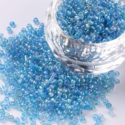 12/0 Round Glass Seed Beads, Transparent Colours Rainbow, Round Hole, Aqua, 12/0, 2mm, Hole: 1mm, about 3333pcs/50g, 50g/bag, 18bags/2pounds(SEED-US0003-2mm-163)
