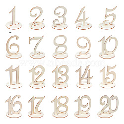 Wood Table Numbers Cards, with Round Base, for Wedding, Restaurant, Birthday Party Decorations, Number 1 to 20, BurlyWood, Number: 95~115x30~98x2mm, Round Base: 78x78x2mm(DJEW-WH0034-53)
