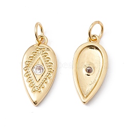 Rack Plating Brass Micro Pave Clear Cubic Zirconia Pendants, with Jump Ring, Cadmium Free & Nickel Free & Lead Free, Teardrop with Rhombus, Real 18K Gold Plated, 18x8.5x2mm, Jump Ring: 5x0.6mm, Inner Diameter: 3.8mm(ZIRC-C040-43G)