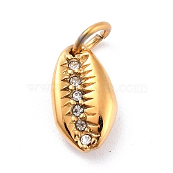 Ion Plating(IP) 304 Stainless Steel Charms, with Crystal Rhinestone & Jump Ring, Shell Shape, Golden, 13x7.5x4.5mm, Hole: 4mm(STAS-I190-24A-P)